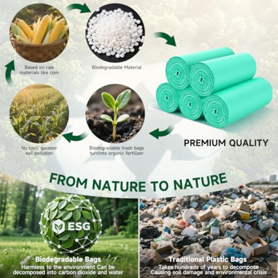 2 Gallon Mini Green Trash Bag  - Biodegradable Bin Liner ulasan dan harga